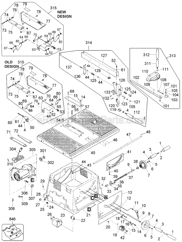 Page A Diagram and Parts List for TS750 Type 1 Black and Decker Table Saw